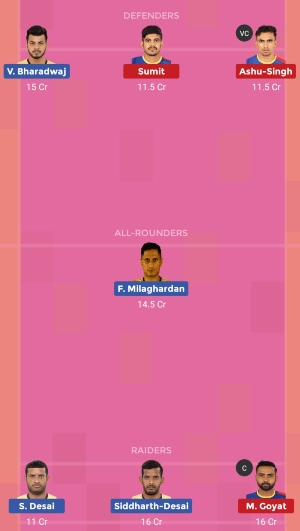 Telugu Titans vs UP Yoddha Dream11 Team 1 Match 21 Pro Kabaddi 2019