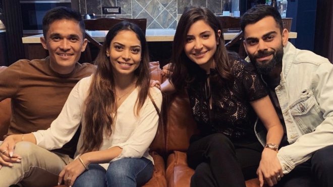 Virat Kohli, Anushka Sharma, Sunil Chhetri and his wife