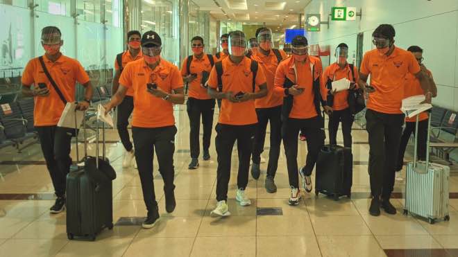 Sunrisers Hyderabad at Dubai International Airport after touchdown