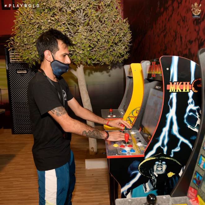 Yuzvendra Chahal enjoying on the arcade machines at the team recreation centre