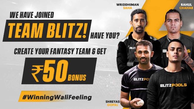 Blitzpools partners with Indian cricketers Ishan Kishan, Rahul Chahar, Shreyas Gopal and Wriddhiman Saha