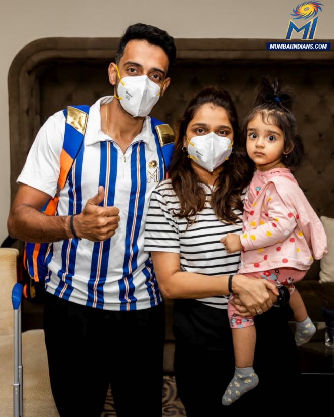 Dhawal Kulkarni with his family after landing in Abu Dhabi