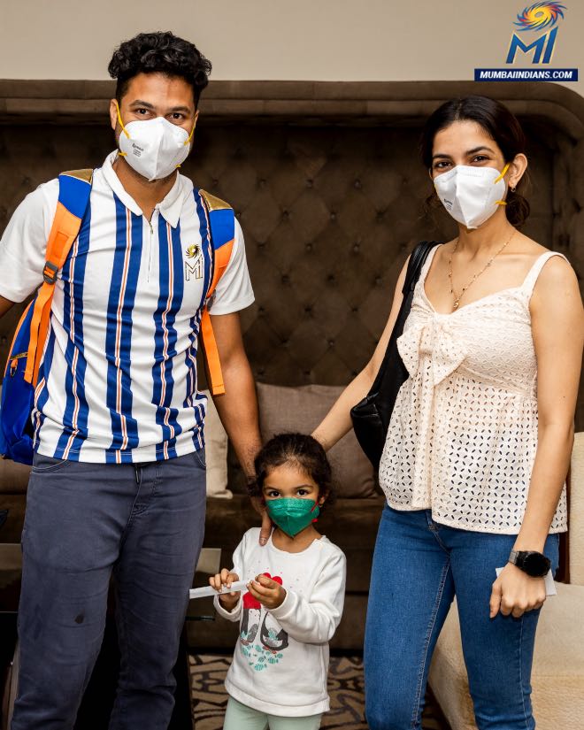 Wicketkeeper-batsman Aditya Tare with his family after landing in Abu Dhabi