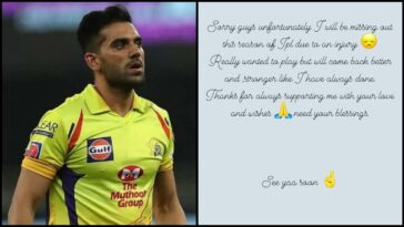 Deepak Chahar ruled out of IPL 2022 with a back injury; pens 'Emotional' note for fans