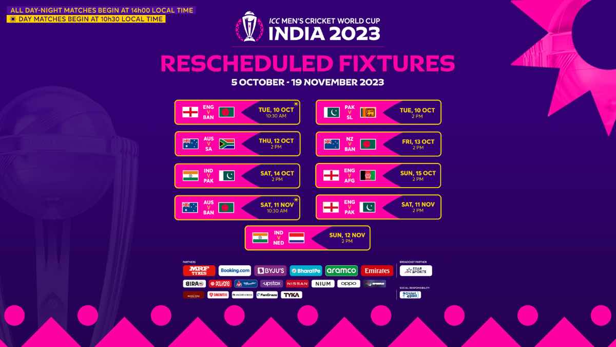 Rescheduled Cricket World Cup 2023 matches